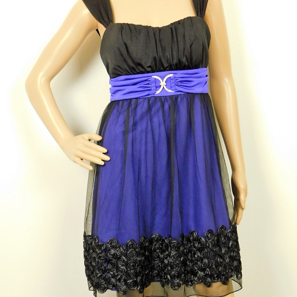 Amy Byer Special Occasion Dress Cocktail Juniors Size L Purple Black NWT